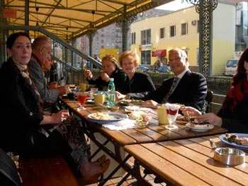 Lena Spirkina (next to Jill) and other colleagues at lunch